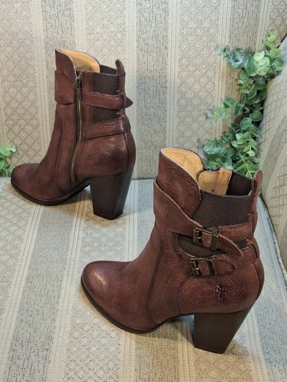 Frye Distressed Leather Heeled Ankle Bootie with Buckle Detail - Picture 14 of 14